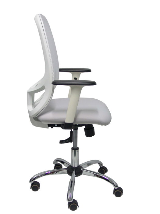 Chaise Cilanco Synchro 3 positions cuir écologique Blanc Structure chromée Accoudoir 1D Sans appui-tête Roulettes pour moquette
