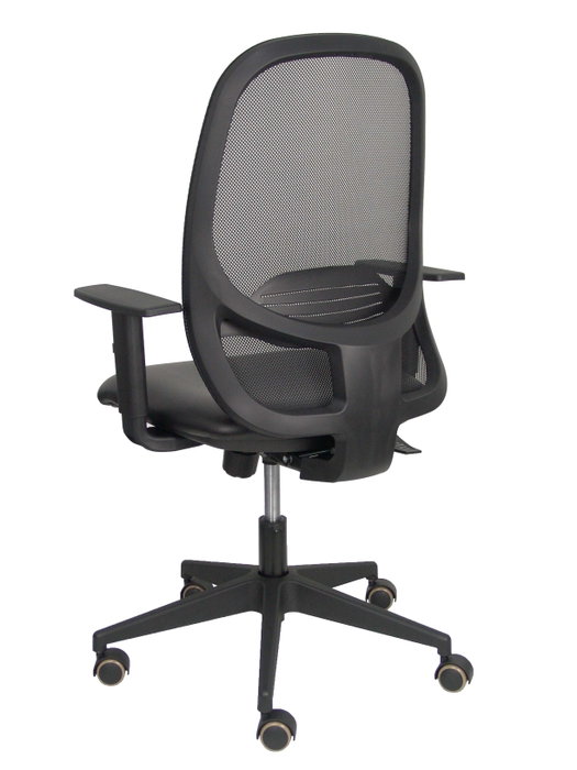 Chaise Cilanco Synchro 3 positions cuir écologique Noir Base en nylon noir Accoudoir 1D Sans appui-tête Roulettes pour moquette