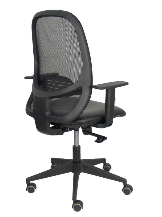 Chaise Cilanco Synchro 3 positions cuir écologique Noir Base en nylon noir Accoudoir 1D Sans appui-tête Roulettes pour moquette