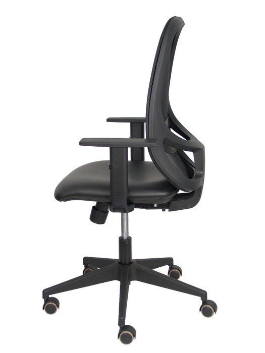 Chaise Cilanco Synchro 3 positions cuir écologique Noir Base en nylon noir Accoudoir 1D Sans appui-tête Roulettes pour moquette