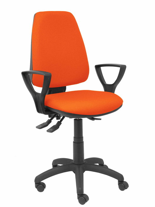 Chaise Elche Asynchrone Tissu Orange foncé Structure polyamide noire Accoudoirs fixes Sans appui-tête Roulettes en nylon 50 mm Chaise Elche Asynchrone Tissu Orange foncé Structure polyamide noire Accoudoirs fixes Sans appui-tête Roulettes en nylon 50 mm