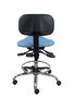 Tabouret Zarza Asynchrone Cuir écologique Bleu clair Structure chromée Sans accoudoirs Sans appui-tête Roulettes pour moquette