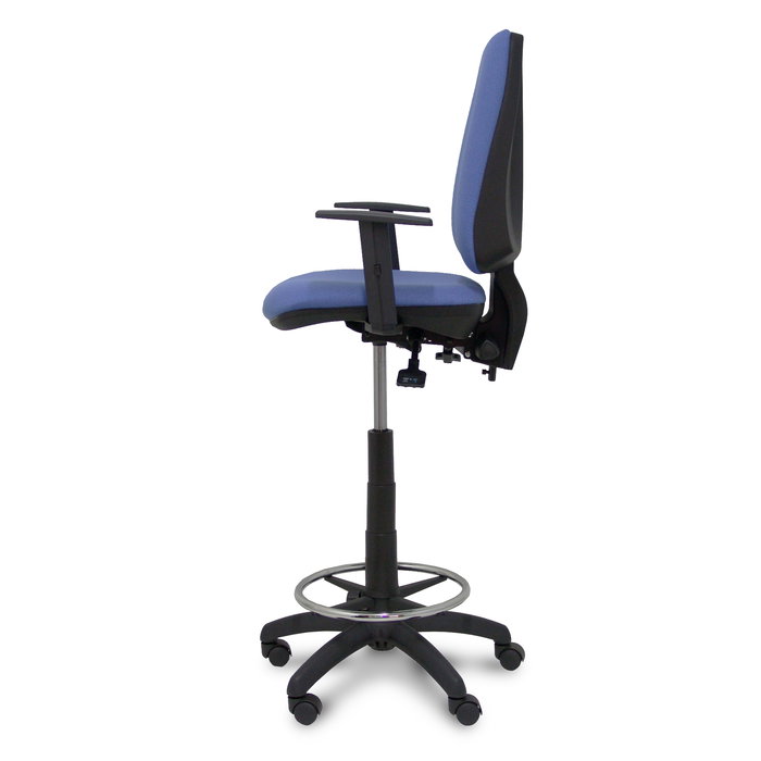 Tabouret Taburete Elche Asynchrone Tissu Bleu clair Structure polyamide noire Accoudoir 1D Sans appui-tête Roulettes en nylon 50 mm