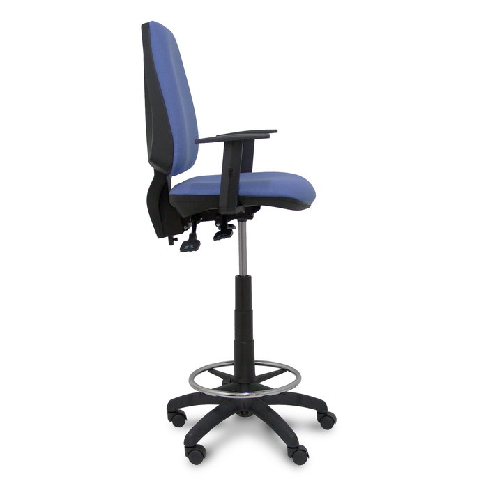 Tabouret Taburete Elche Asynchrone Tissu Bleu clair Structure polyamide noire Accoudoir 1D Sans appui-tête Roulettes en nylon 50 mm