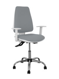 Chaise Elche Asynchrone Tissu Gris Structure chromée Accoudoirs blancs Sans appui-tête Roulettes pour moquette