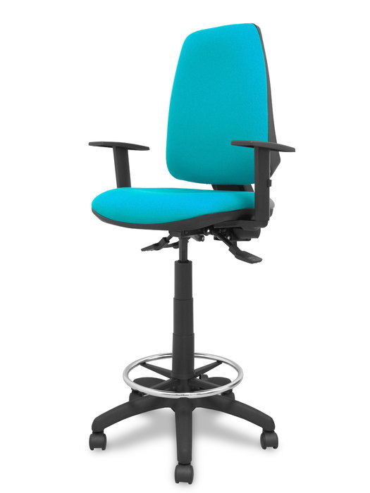 Tabouret Taburete Elche Asynchrone Tissu Turquoise Structure polyamide noire Accoudoir 1D Sans appui-tête Roulettes en nylon 50 mm