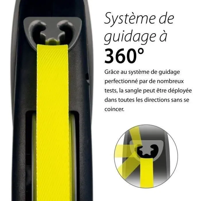 Flexi Laisse enrouleur pour chien Neon Giant GT3-210-S-NEO-12 - Sangle de 8 mètres, résistante jusqu'à 50 kg, système de freinage, boîtier néon jaune et noir
