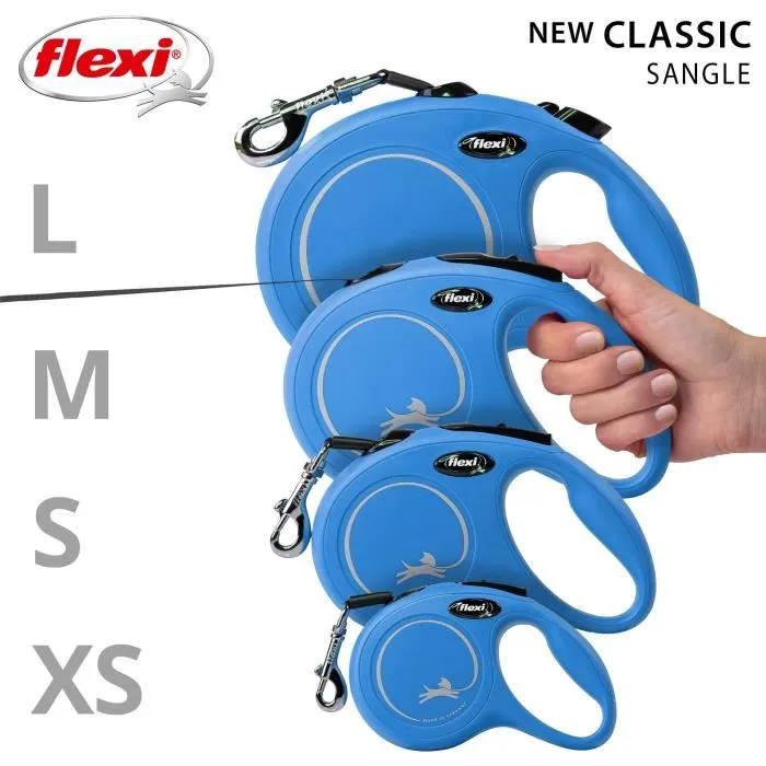 Flexi Laisse New Classic L Tape 8 m pour chien jusqu'à 50 kg avec LED Lighting System, bleu, Réf. CL30T8-251-BL-20