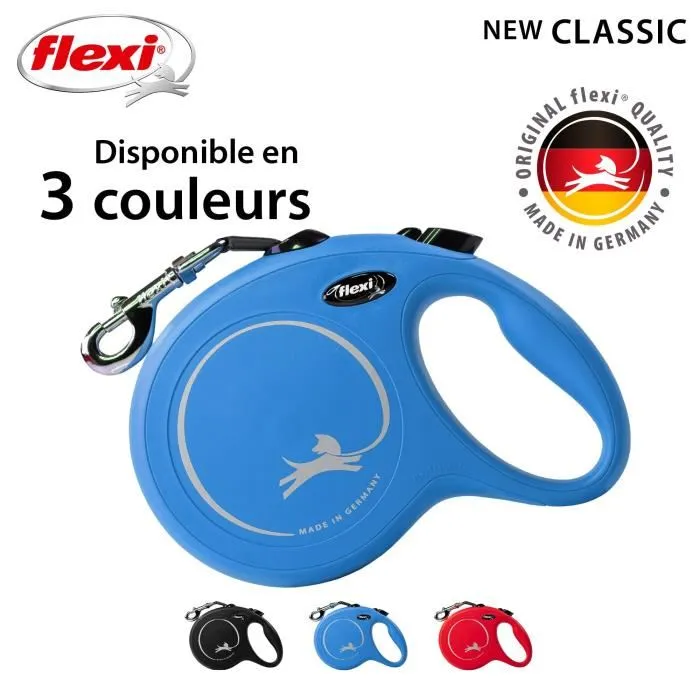 Flexi Laisse New Classic L Tape 8 m pour chien jusqu'à 50 kg avec LED Lighting System, bleu, Réf. CL30T8-251-BL-20