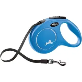 Flexi New CLASSIC - Laisse rétractable pour chien jusqu'à 25 kg, 5 m, bleu, système de freinage confortable, sangle réfléchissante, compatible LED Lighting System