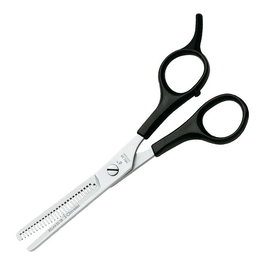 Tres Claveles - Tijera Peluqueria Esculpir Scuola Apoyad. ES-28 6" - Ciseaux de coiffure à tailler, 28 dents microdentées, acier inoxydable, avec repose-doigts et silencieux, noir