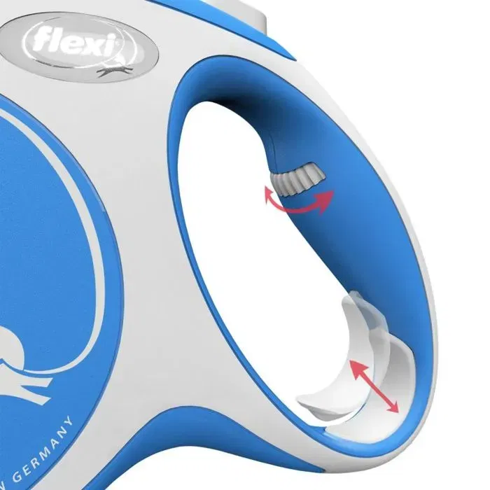 Kerbl Laisse-sangle Flexi NewConfort M 5 m Max. 25 kg Bleu - Système de frein à course réduite, poignée réglable, compatible LED