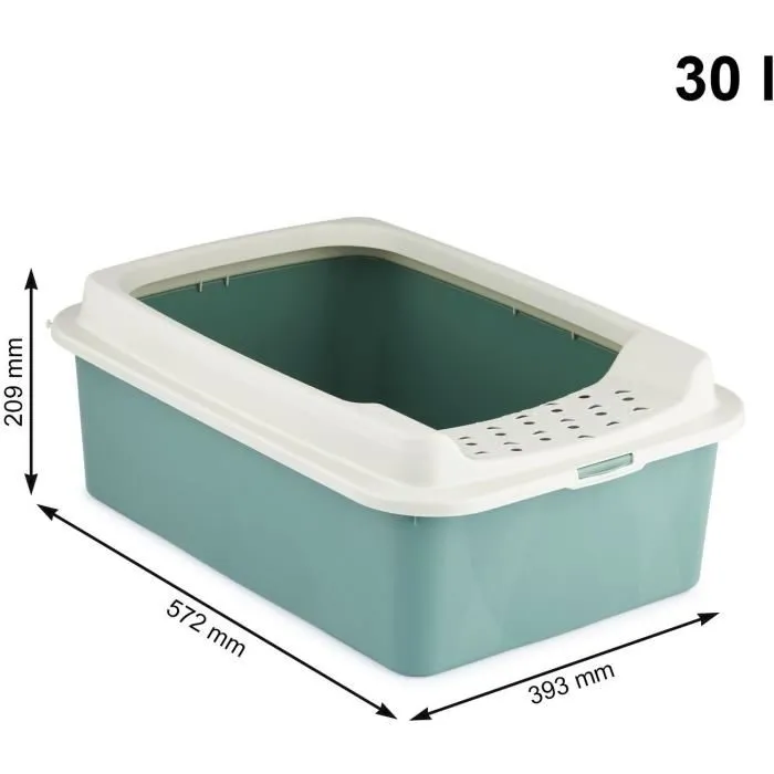 Rotho Mypet Bonnie - Bac à litière avec rebords anti-projections et couvercle perforé - 57.2 x 39.3 x 20.9 cm - Plastique recyclé sans BPA - Vert
