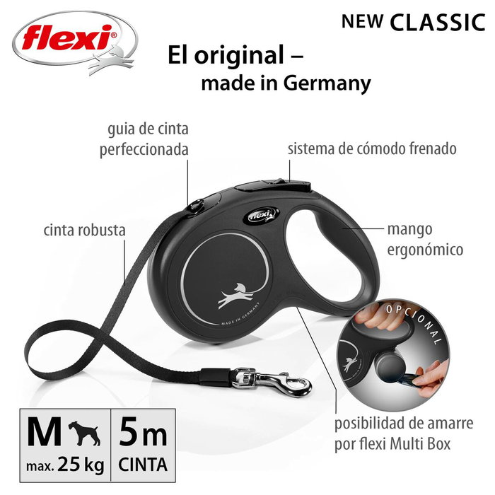 Flexi New CLASSIC Laisse enrouleur 5m Noir Taille M