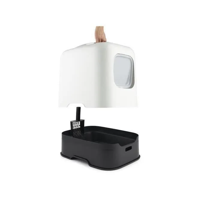 Rotho Biala Maison de Toilette pour Chat 51 x 39 x 40 cm - Bac à Litière avec Filtre Anti-Odeur en Plastique Recyclé - Blanc