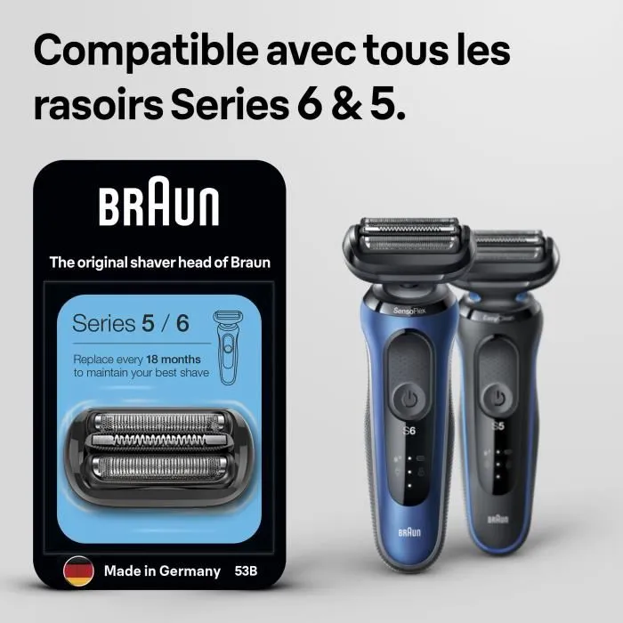 Braun Cassette 53B KP pour rasoir électrique Series 5 & 6 - Tête de rasoir de rechange originale - Noir - Haute qualité pour un rasage net et confortable