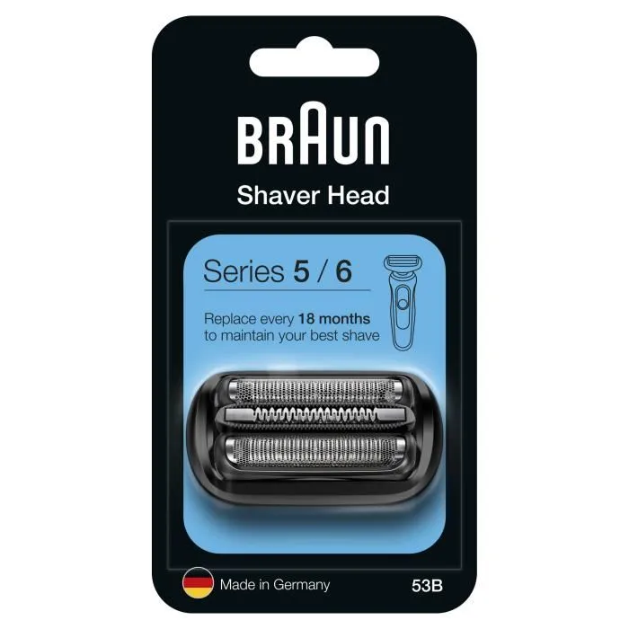 Braun Cassette 53B KP pour rasoir électrique Series 5 & 6 - Tête de rasoir de rechange originale - Noir - Haute qualité pour un rasage net et confortable