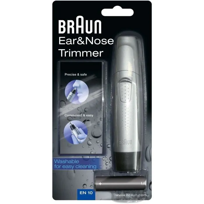 Braun EN10 - Tondeuse pour oreilles et nez sans fil, autonomie 60 min, lame circulaire précise, lavable, gris