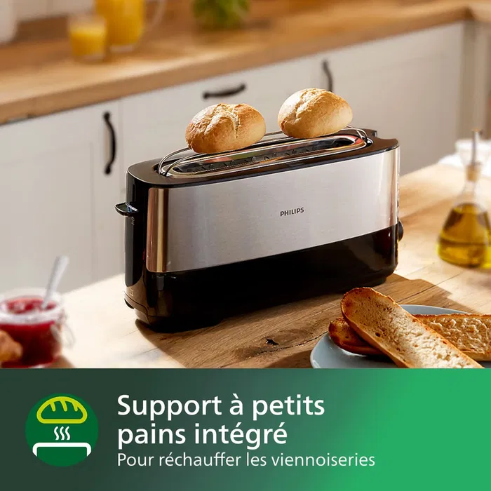 Philips HD2692/90 - Grille-pain 1 Fente Extra-Large Inox (950W) - 8 Niveaux de Dorure et Accessoire Réchauffe-Viennoiseries