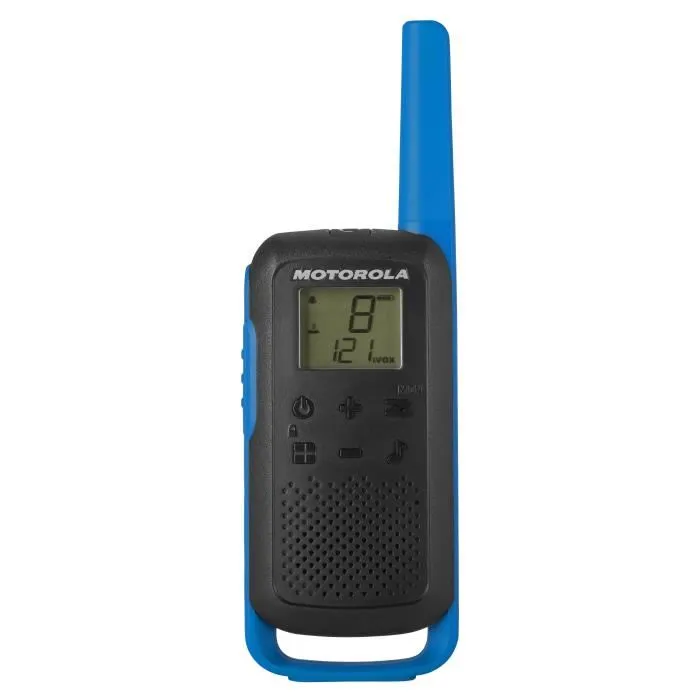 Motorola T62 - Pack de 2 Talkies-Walkies PMR446 8 km - Sans licence - 16 Canaux et 121 Codes - Couplage simplifié - Bleu