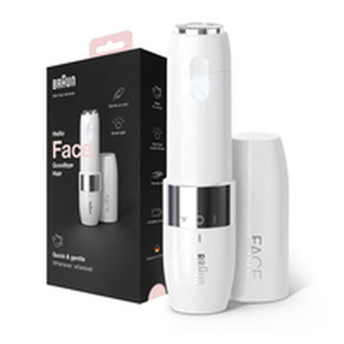 Braun Face Mini FS1000 Rasoir Visage Électrique Blanc avec Smart Light de poche est un outil discret et précis pour l'épilation du visage des femmes.