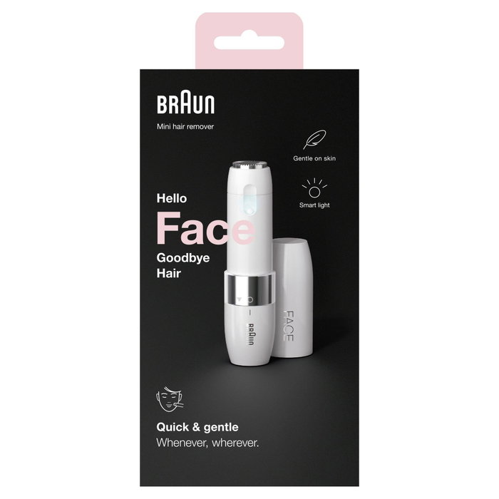 Braun Face Mini FS1000 Rasoir Visage Électrique Blanc avec Smart Light de poche est un outil discret et précis pour l'épilation du visage des femmes.