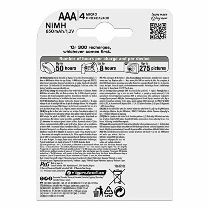 Piles Rechargeables DURACELL DURHR03B4-850STCX5 1,2 V AAA (4 Unités)