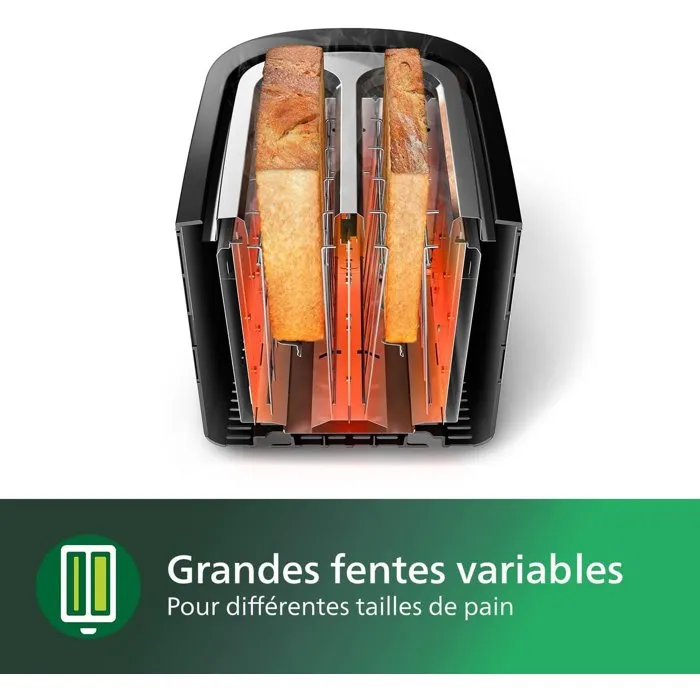 Philips HD2581/90 Grille-pain 2 Fentes - 830W - 8 Niveaux de Dorage - Fonction Réchauffe-Viennoiseries et Décongélation - Collection Daily - Noir