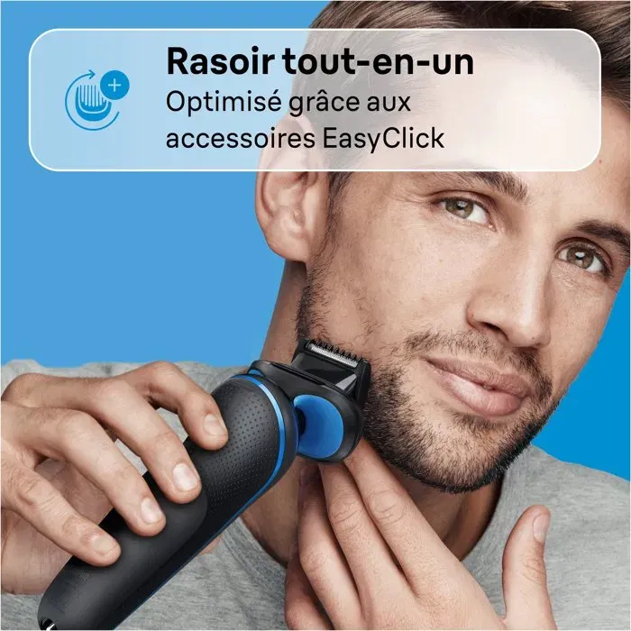 Braun Series 5 51-B1000s - Rasoir électrique avec tête lavable - Autonomie 50 min - Technologie AutoSense - Design Noir/Bleu