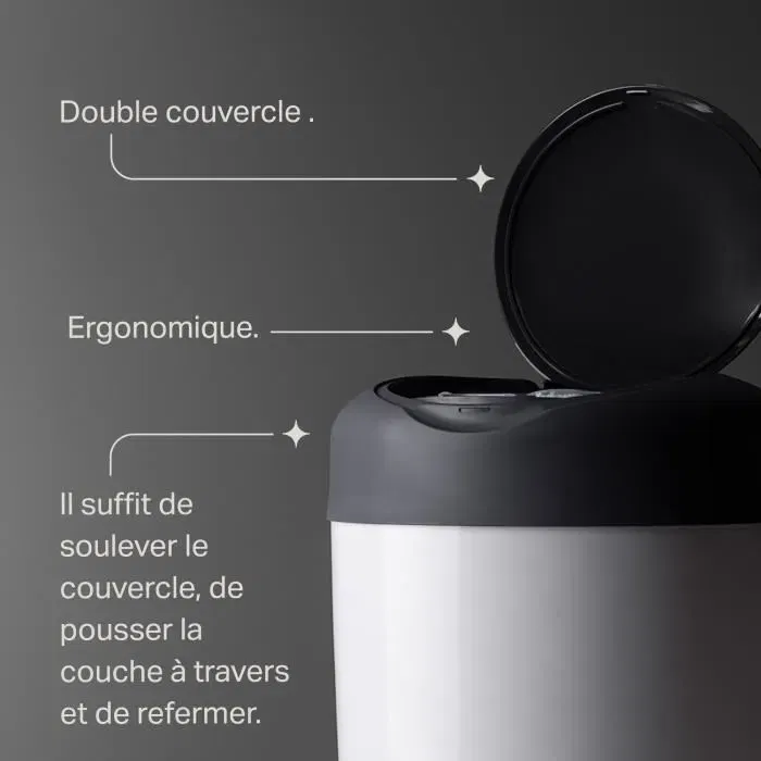Tommee Tippee Simplee Starter Pack - Poubelle à couches avec 6 recharges, film anti-bactérien parfumé, hermétique, élimine les odeurs, blanc