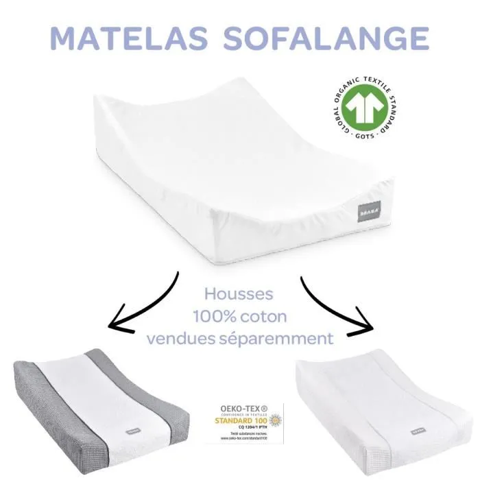 BÉABA Sofalange Matelas à Langer Incliné à 16° Blanc Made in France – Limite les Reflux, Housse Antibactérienne et Imperméable, Concept Breveté (75 x 18 x 46 cm)