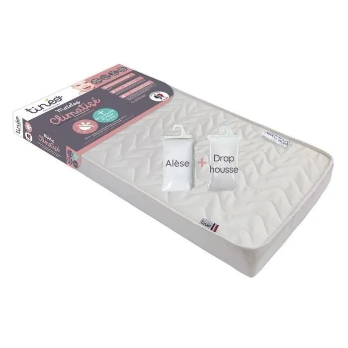 Tineo - Matelas bébé évolutif 2 faces (60x120 cm) - Hiver/Été - Cœur mousse polyuréthane - Inclut drap-housse et alèse - Fabriqué en France
