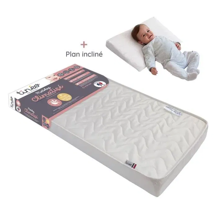 Tineo - Matelas Climatisé Évolutif pour Bébé 60x120 cm - Double Face Hiver/Été - Coeur Mousse Polyuréthane 16kg/m³ - Fabriqué en France