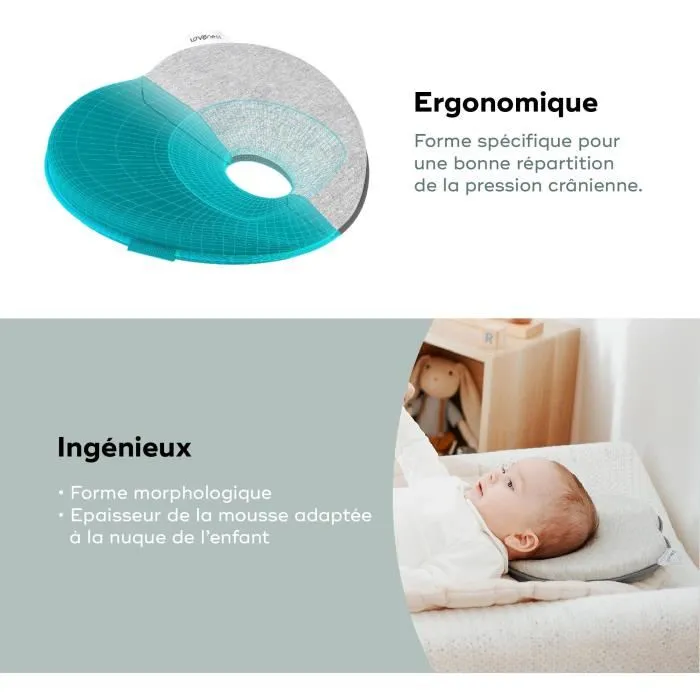 Babymoov Lovenest Support ergonomique pour tête de bébé - Tissu coton respirant - Gris fumé