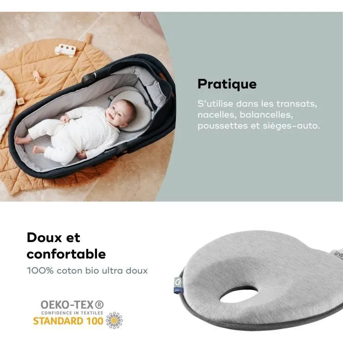 Babymoov Lovenest Support ergonomique pour tête de bébé - Tissu coton respirant - Gris fumé