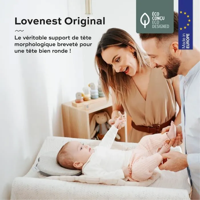 Babymoov Lovenest Support ergonomique pour tête de bébé - Tissu coton respirant - Gris fumé
