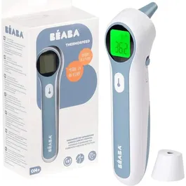 Beaba Termospeed Thermomètre Digital Sans Contact Infrarouge - Mesure Frontale, Auriculaire et Ambiante - Alerte Fièvre - Prise Ultra Rapide - Écran LCD