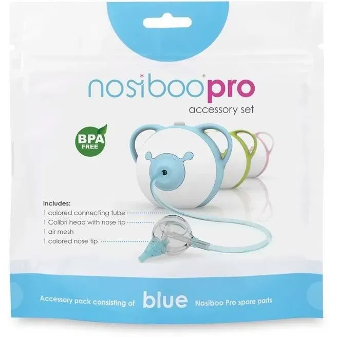 Nosiboo Ensemble d'Accessoires Pro Accessory Set - Bleu - Tête Colibri, Becs, Tube et Maillage - Pour Aspirateur Nasale Nosiboo Pro