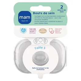 MAM Bout de sein en silicone pour allaitement, taille S, lot de 2 pièces avec boîte de stérilisation
