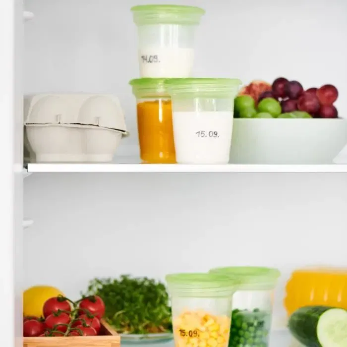 MAM Pots de conservation pour lait maternel et aliments bébé, 120 ml, lot de 5, gradués et stérilisables, compatibles tire-lait MAM