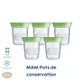 MAM Pots de conservation pour lait maternel et aliments bébé, 120 ml, lot de 5, gradués et stérilisables, compatibles tire-lait MAM