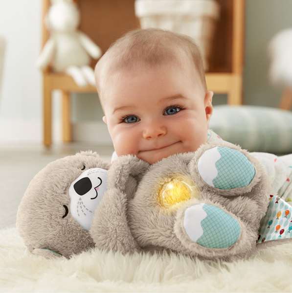 Mattel Peluche Nutria de Relaxation pour Heure du Coucher - Émet des Sons Apaisants et Mouvement du Ventre - 1 Mois à 99 Ans