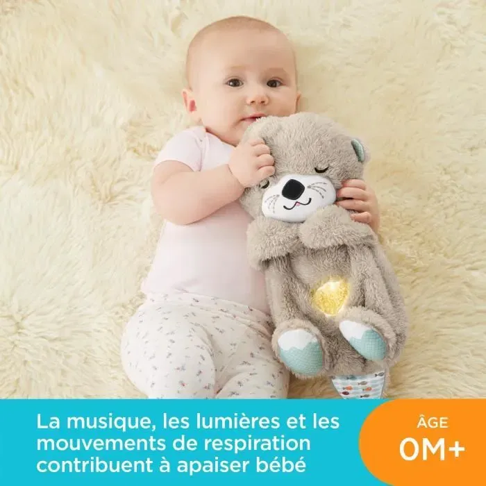 Fisher-Price FXC66 - Ma Loutre Câlins Bonne Nuit - Peluche Veilleuse Musicale Lumineuse pour Bébé - Imite Battements de Coeur et Respiration - Jouet d'Eveil dès la Naissance