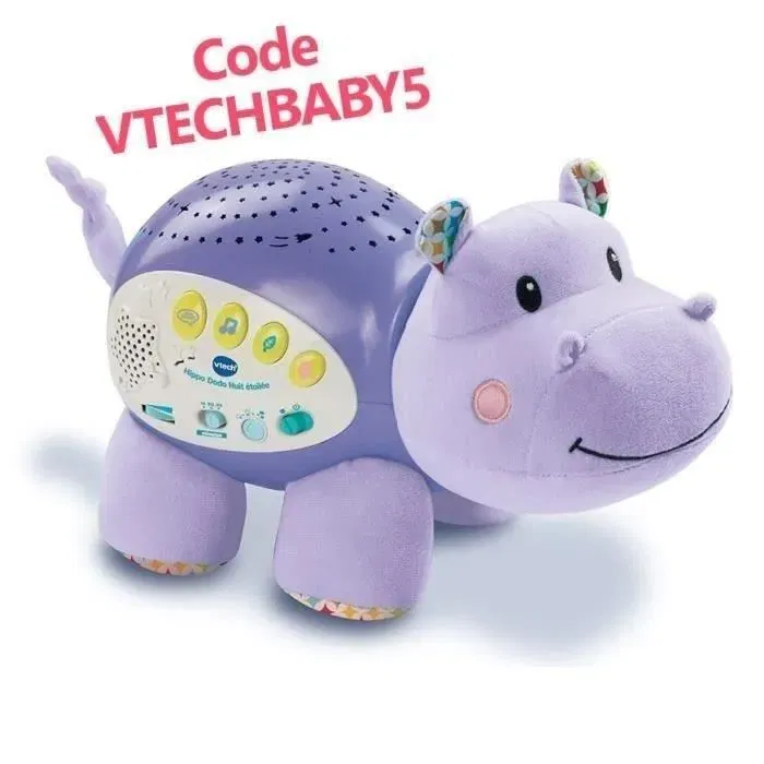 VTech Baby - Veilleuse musicale projecteur étoilé Hippo Dodo Nuit Étoilée avec capteur sonore, variations de couleurs et 60 mélodies pour bébé VTech Baby - Veilleuse musicale projecteur étoilé Hippo Dodo Nuit Étoilée avec capteur sonore, variations de couleurs et 60 mélodies pour bébé