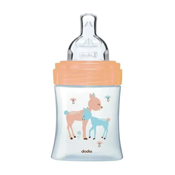 Dodie Coffret Biberon en Verre Triangulaire Motif Biche avec Tétines Plates Anti-Colique, 150 ml et 270 ml, pour Nourrissons 0-6 Mois