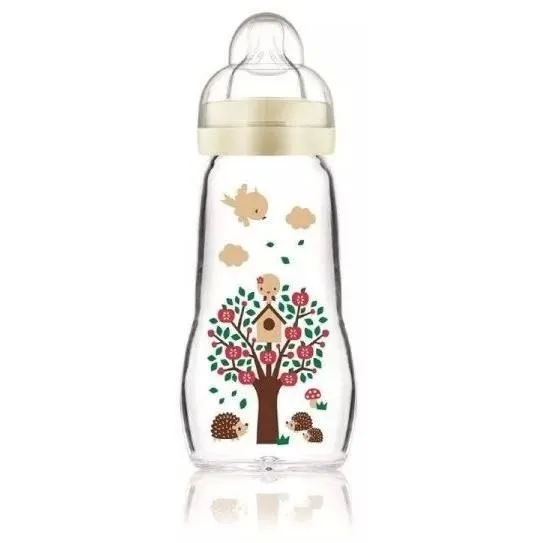 MAM Biberon en Verre Hérisson Blanc 260 ml pour Bébé de 0 à 6 Mois - Tétine Débit Moyen - Facile à Nettoyer MAM Biberon en Verre Hérisson Blanc 260 ml pour Bébé de 0 à 6 Mois - Tétine Débit Moyen - Facile à Nettoyer
