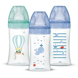 Dodie Lot de 3 Biberons Anti-Colique Sensation+ 270 ml, Tétine Plate Débit 2, 0-6 Mois, Bleu Mer et Vert Air