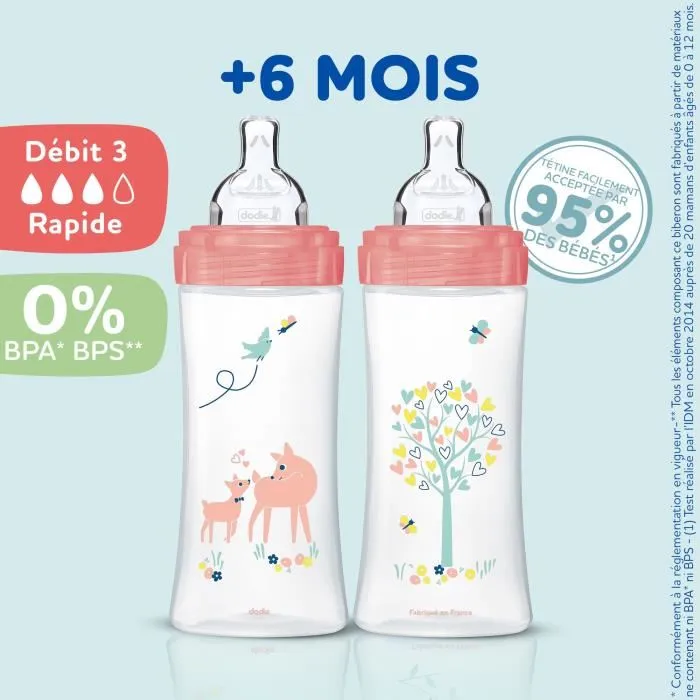 Dodie Biberon Anti-Colique Sensation+ Lot de 3, Tétine Plate, 330 ml, Débit 3, Fille, +6 Mois