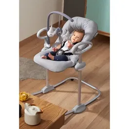 BÉABA Transat Up and Down III - Transat bébé multi-positions, 3 inclinaisons, 4 hauteurs réglables, harnais 5 points, gris