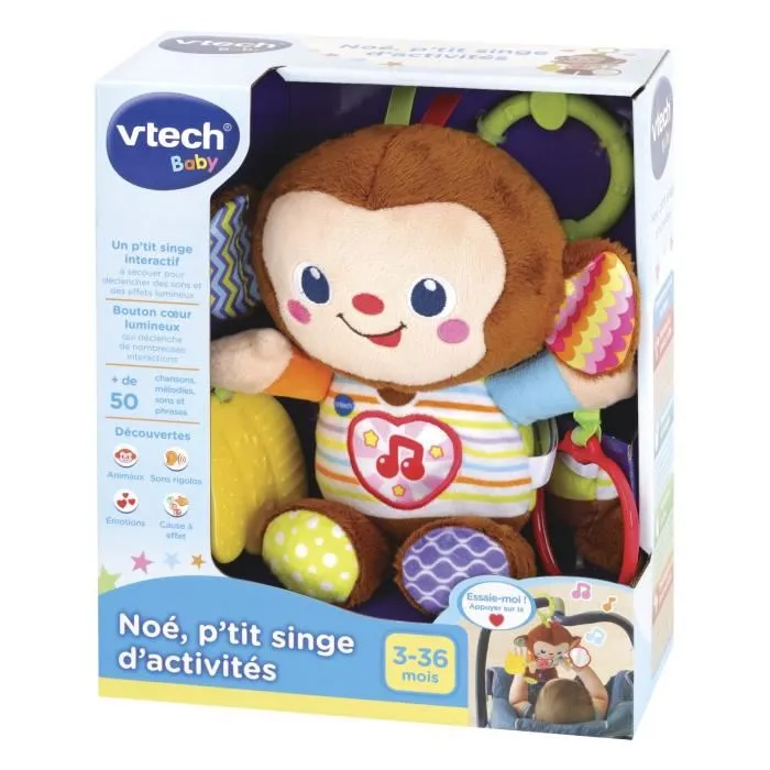 VTech Baby Noé - Jouet d'éveil interactif P'tit Singe d'activités avec textures, bouton lumineux, miroir et anneau de dentition, pour enfants 3 à 36 mois